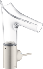 Смеситель для раковины Axor Starck V, со стеклянным изливом, однорычажный, 140, с не запираемым сливным набором, сталь арт. 12112800