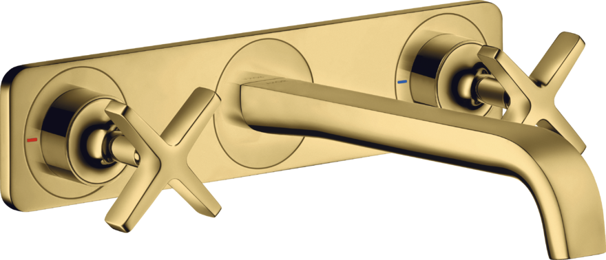 Купить купить смеситель для раковины axor citterio e на 3 отверстия, скрытого монтажа, с изливом 220 мм, с панелью, полированное золото арт. 36115990