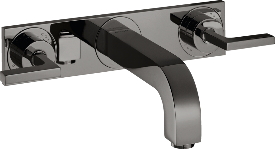 Купить купить смеситель для раковины axor citterio на 3 отверстия, скрытого монтажа, с изливом 226 мм, с рычаговыми рукоятками, с панелью, полированный черный, хром арт. 39148330