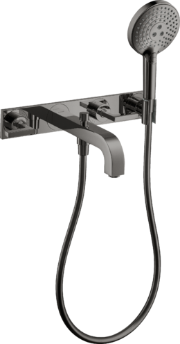 Купить купить смеситель для ванны axor citterio на 3 отверстия настенный, с рычаговыми рукоятками, с панелью, полированный черный, хром арт. 39442330