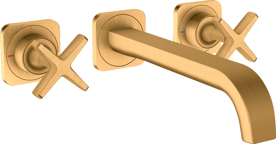 Купить купить смеситель для раковины настенный axor citterio e на 3 отверстия, с изливом 220 мм, с отдельными розетками, матовое золото арт. 36107250