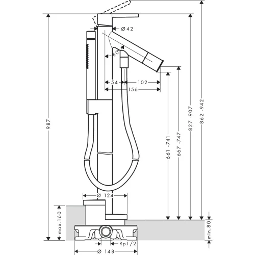 Купить купить смеситель для ванны напольный axor starck, однорычажный, с плоской рычаговой рукояткой, шлифованная медь арт. 10455950