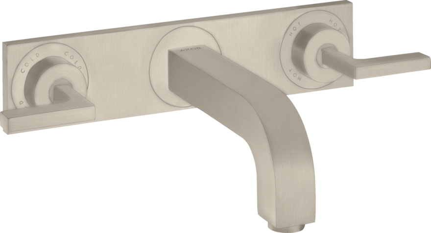 Купить купить смеситель для раковины axor citterio на 3 отверстия, скрытого монтажа, с изливом 226 мм, с рычаговыми рукоятками, с панелью, матовый никель арт. 39148820