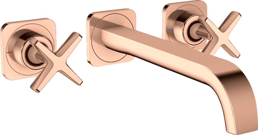 Купить купить смеситель для раковины настенный axor citterio e на 3 отверстия, с изливом 220 мм, с отдельными розетками, полированное красное золото арт. 36107300