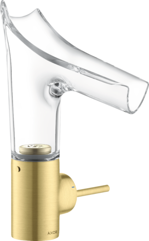 Купить купить смеситель для раковины axor starck v, со стеклянным изливом, однорычажный, 140, с не запираемым сливным набором, шлифованная медь арт. 12112950