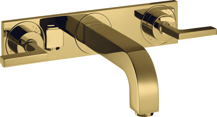 Купить купить смеситель для раковины axor citterio на 3 отверстия, скрытого монтажа, с изливом 226 мм, с рычаговыми рукоятками, с панелью, полированное золото арт. 39148990