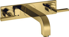 Смеситель для раковины AXOR Citterio на 3 отверстия, скрытого монтажа, с изливом 226 мм, с рычаговыми рукоятками, с панелью, полированное золото арт. 39148990