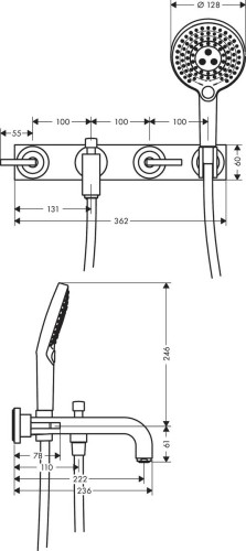 Купить купить смеситель для ванны axor citterio на 3 отверстия настенный, с рычаговыми рукоятками, с панелью, матовый никель арт. 39442820