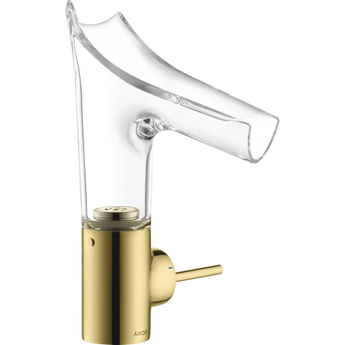 Купить купить смеситель для раковины axor starck v, со стеклянным изливом, однорычажный, 140, с не запираемым сливным набором, полированная медь арт. 12112930