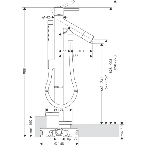 Купить купить смеситель для ванны напольный axor starck, однорычажный, с круглой рычаговой рукояткой, сталь арт. 10456800