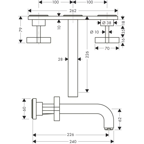Купить купить смеситель для раковины axor citterio на 3 отверстия, скрытого монтажа, с изливом 226 мм, с крестообразными рукоятками, с панелью, хром арт. 39144000