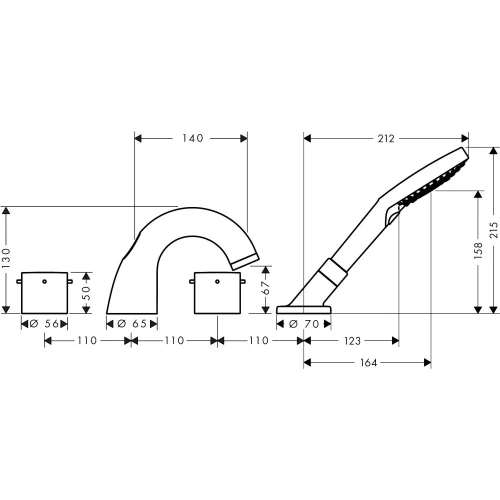 Купить купить смеситель на край ванны axor starck, на 4 отверстия, с рукоятками zero, шлифованный никель арт. 10444820
