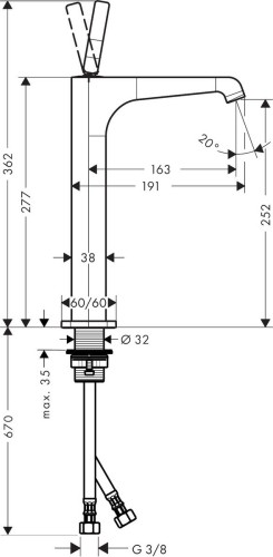 Купить купить смеситель для раковины axor citterio e 250, для накладной раковины, с незапираемым сливным набором, сталь арт. 36104800