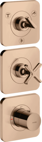 Купить купить модуль термостата 380/120 axor citterio e для 3 потребителей, скрытого монтажа, с розетками, полированное красное золото арт. 36704300