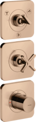 Модуль термостата 380/120 AXOR Citterio E для 3 потребителей, скрытого монтажа, с розетками, полированное красное золото арт. 36704300