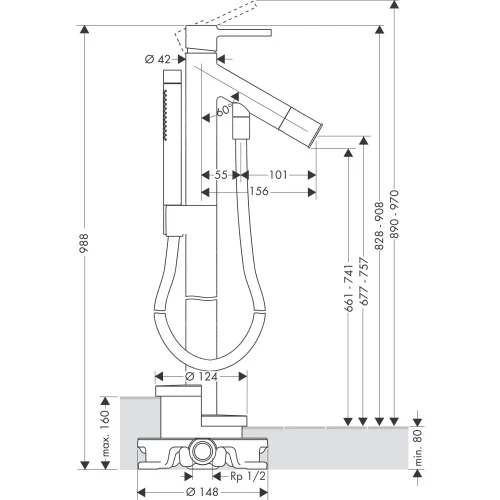 Купить купить смеситель для ванны напольный axor starck, однорычажный, с круглой рычаговой рукояткой, полированный никель арт. 10456830