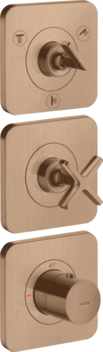 Купить купить модуль термостата 380/120 axor citterio e для 3 потребителей, скрытого монтажа, с розетками, матовое красное золото арт. 36704310