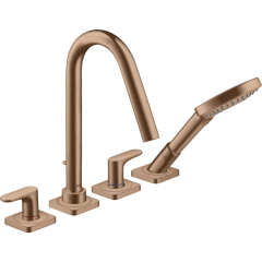 Смеситель для ванны AXOR Citterio M на 4 отверстия монтаж на плитку, с рычаговыми рукоятками, матовое красное золото арт. 34454310