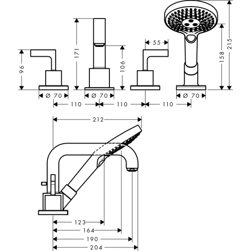 Купить купить смеситель axor citterio на край ванны на 4 отверстия с рычаговыми рукоятками, хром арт. 39446000