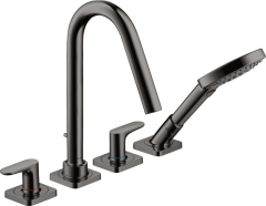 Смеситель для ванны AXOR Citterio M на 4 отверстия монтаж на плитку, с рычаговыми рукоятками, полированный черный, хром арт. 34454330