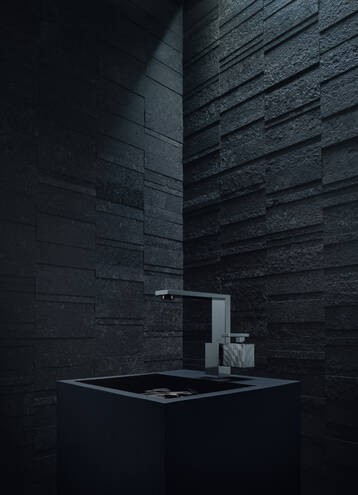 Купить купить смеситель для раковины axor edge 190 со сливным клапаном push-open с алмазной огранкой, полированный черный, хром арт. 46021330