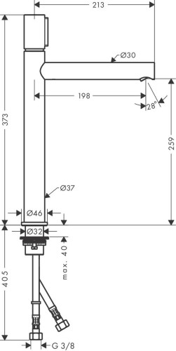 Купить купить смеситель для раковины axor uno select 260, с незапираемым сливным набором, шлифованный черный, хром арт. 45014340