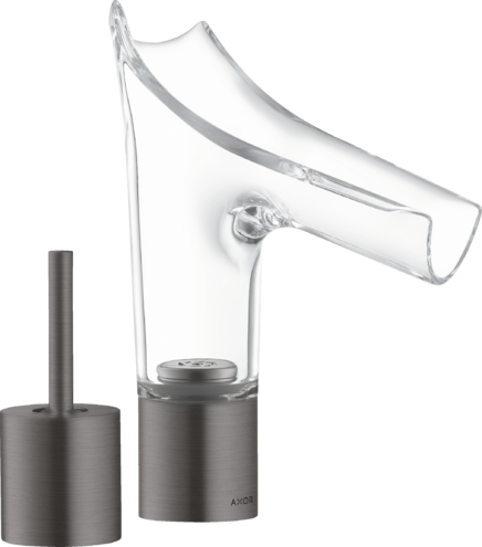 Купить купить смеситель для раковины axor starck v, на 2 отверстия, со стеклянным изливом 110, с не запираемым сливным набором, шлифованный черный, хром арт. 12115340