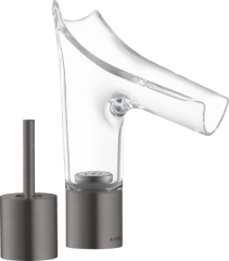 Смеситель для раковины Axor Starck V, на 2 отверстия, со стеклянным изливом 110, с не запираемым сливным набором, шлифованный черный, хром арт. 12115340