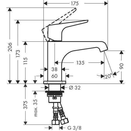 Купить купить смеситель для гостевой раковины axor citterio e 90 с рычаговой рукояткой, хром арт. 36112000