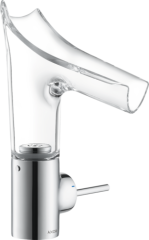 Смеситель для раковины Axor Starck V, со стеклянным изливом, однорычажный, 140, с не запираемым сливным набором, хром арт. 12112000