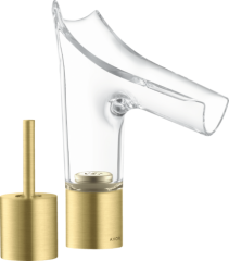 Смеситель для раковины Axor Starck V, на 2 отверстия, со стеклянным изливом 110, с не запираемым сливным набором, шлифованная медь арт. 12115950