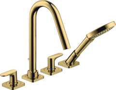 Смеситель для ванны AXOR Citterio M на 4 отверстия монтаж на плитку, с рычаговыми рукоятками, полированное золото арт. 34454990
