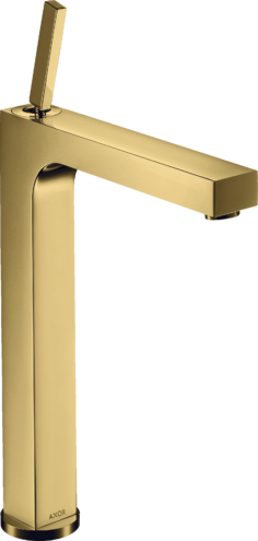 Купить купить смеситель для раковины axor citterio 280, с тонкой рукояткой, для накладной раковины, со сливным гарнитуром, полированное золото арт. 39020990