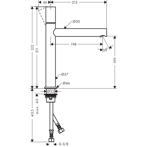 Купить купить смеситель для раковины axor uno 200, с рукояткой zero с незапираемым сливным набором, шлифованный никель арт. 45003820