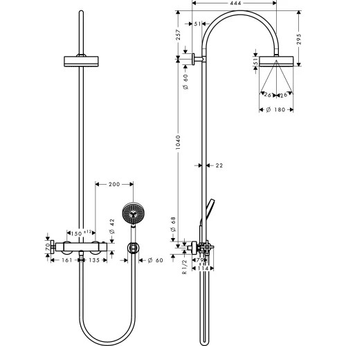 Купить купить душевая система axor citterio showerpipe с термостатом и верхним душем 180 1jet, хром арт. 39670000