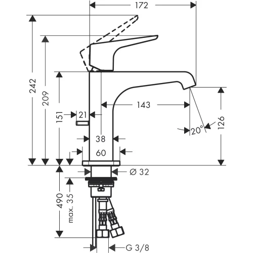 Купить купить смеситель для раковины axor citterio e 130, с рычаговой рукояткой, со сливным гарнитуром, хром арт. 36110000