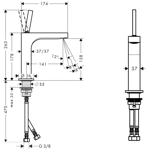 Купить купить смеситель для раковины axor citterio 160, с тонкой рукояткой, с незапираемым сливным набором, хром арт. 39032000