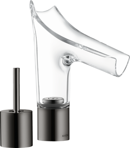 Купить купить смеситель для раковины axor starck v, на 2 отверстия, со стеклянным изливом 110, с не запираемым сливным набором, полированный черный, хром арт. 12115330