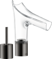 Смеситель для раковины Axor Starck V, на 2 отверстия, со стеклянным изливом 110, с не запираемым сливным набором, полированный черный, хром арт. 12115330