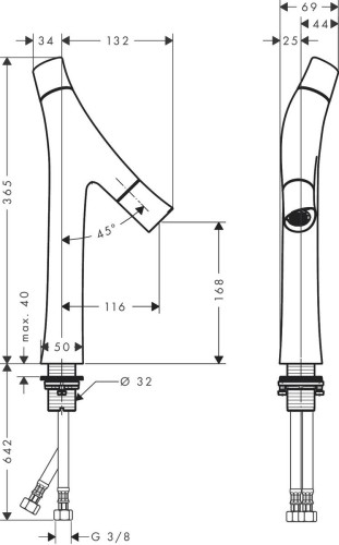 Купить купить смеситель для раковины axor starck organic 170, с двумя рукоятками, для накладной раковины, с не запираемым сливным набором, хром арт. 12012000