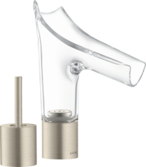Смеситель для раковины Axor Starck V, на 2 отверстия, со стеклянным изливом 110, с не запираемым сливным набором, шлифованный никель арт. 12115820