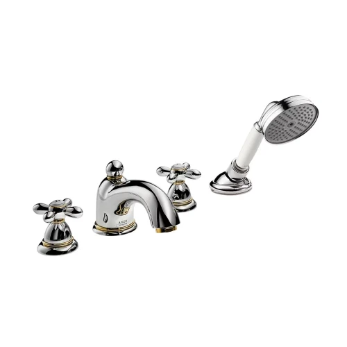 Купить купить смеситель axor carlton на край ванны на 4 отверстия с крестовыми рукоятками 1/2, хром и золото арт. 17444000