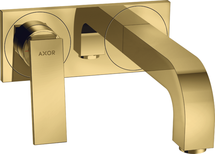 Купить купить смеситель для раковины axor citterio настенный, с рычаговой рукояткой, изливом 220 мм, с панелью, полированное золото арт. 39119990