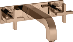 Смеситель для раковины AXOR Citterio на 3 отверстия, скрытого монтажа, с изливом 226 мм, с крестообразными рукоятками, с панелью, полированное красное золото арт. 39144300