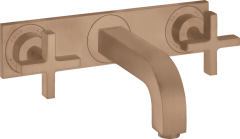 Смеситель для раковины AXOR Citterio на 3 отверстия, скрытого монтажа, с изливом 226 мм, с крестообразными рукоятками, с панелью, матовое красное золото арт. 39144310