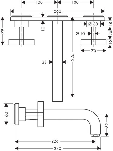 Купить купить смеситель для раковины axor citterio на 3 отверстия, скрытого монтажа, с изливом 226 мм, с крестообразными рукоятками, с панелью, полированный черный, хром арт. 39144330