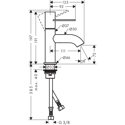 Купить купить смеситель для раковины axor uno 70 с рукояткой-петлей, с незапираемым сливным набором, шлифованный никель арт. 38021820