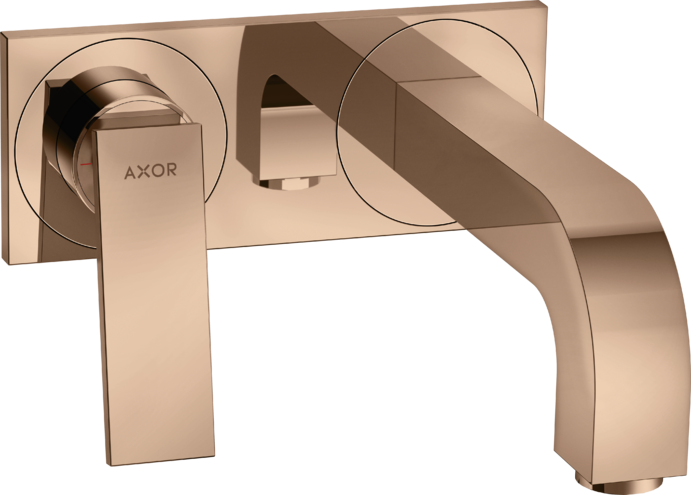 Купить купить смеситель для раковины axor citterio настенный, с рычаговой рукояткой, изливом 220 мм, с панелью, полированное красное золото арт. 39119300