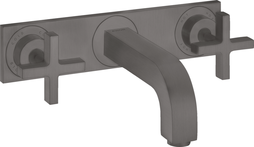 Купить купить смеситель для раковины axor citterio на 3 отверстия, скрытого монтажа, с изливом 226 мм, с крестообразными рукоятками, с панелью, матовый черный, хром арт. 39144340