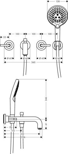 Купить купить смеситель для ванны axor citterio на 3 отверстия с рычаговыми рукоятками, матовое красное золото арт. 39448310
